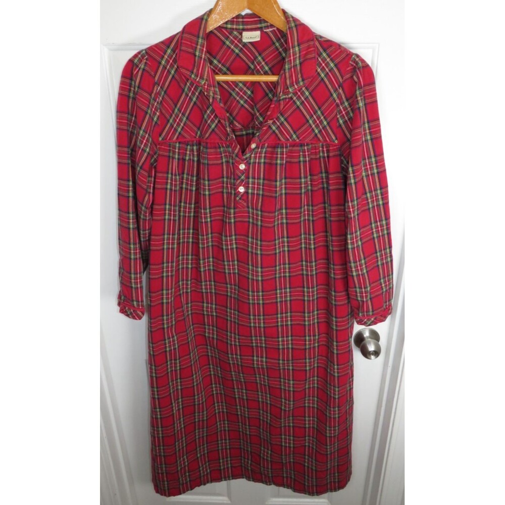 L.L. Bean Flannel Plaid Nightgown Women's Size 2X Cabincore Cozy
